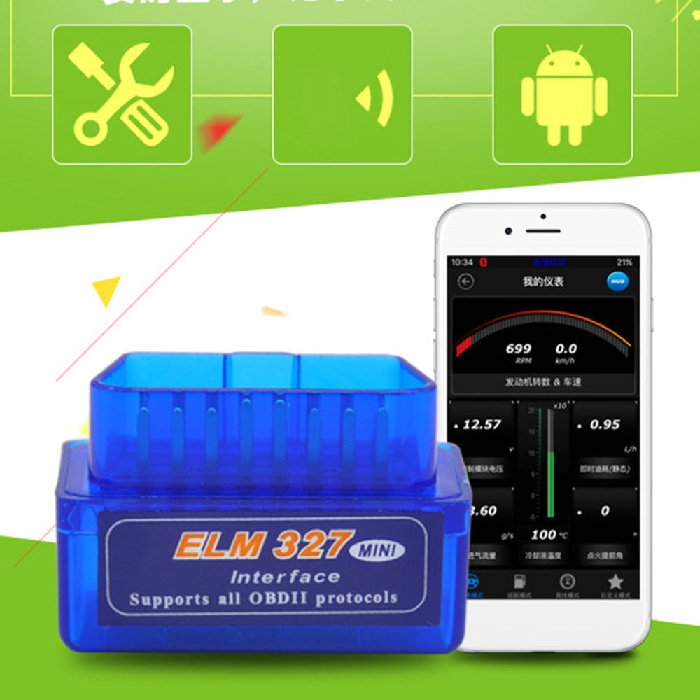 Portable ELM327 V2.1 OBD2 Bluetooth Diagnostic Scanner Tool Car Auto Interface Blue Premium ABS